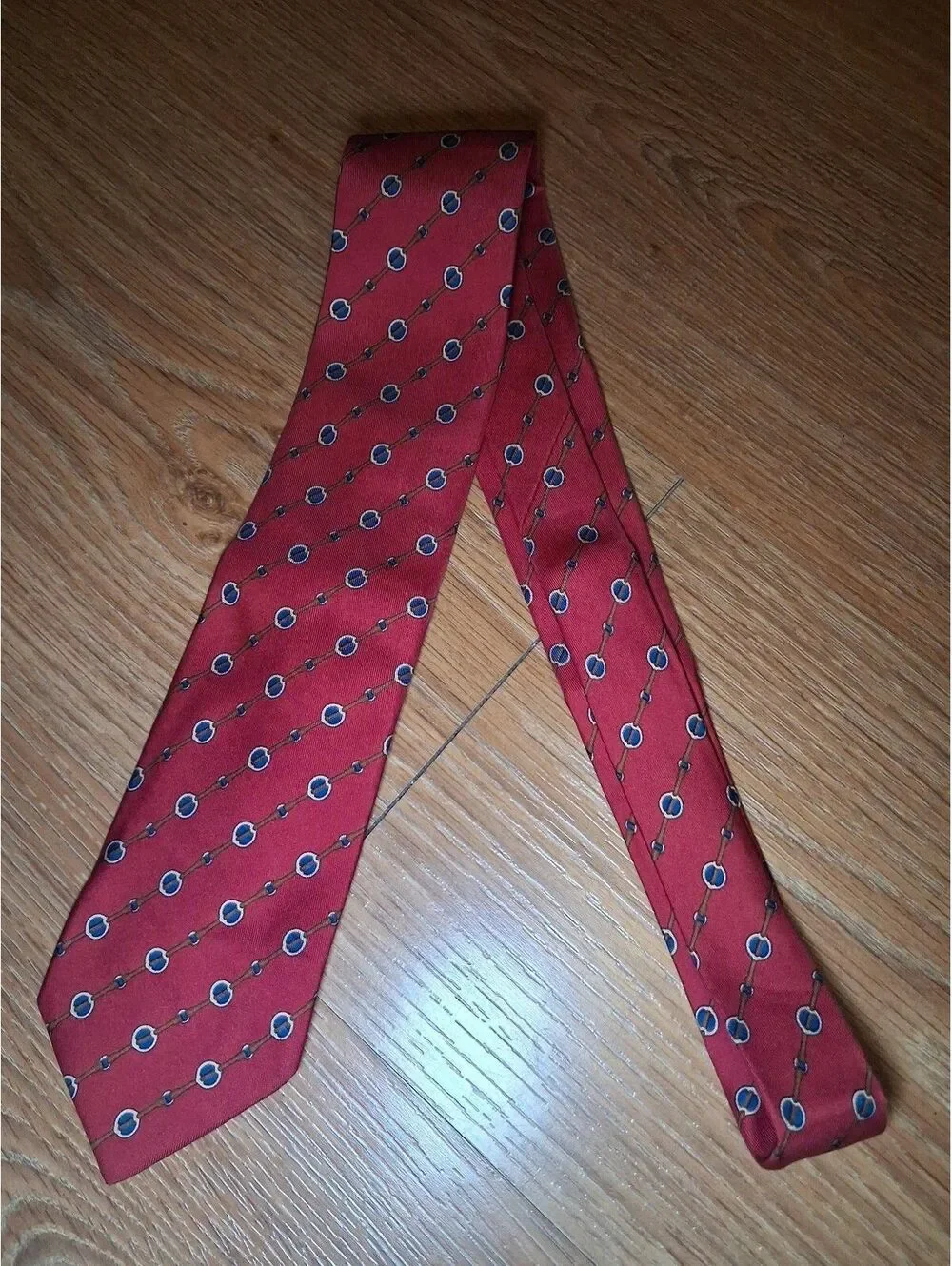 VINTAGE Hermes 100% Silk Tie Red Horse Bridle Equestrian